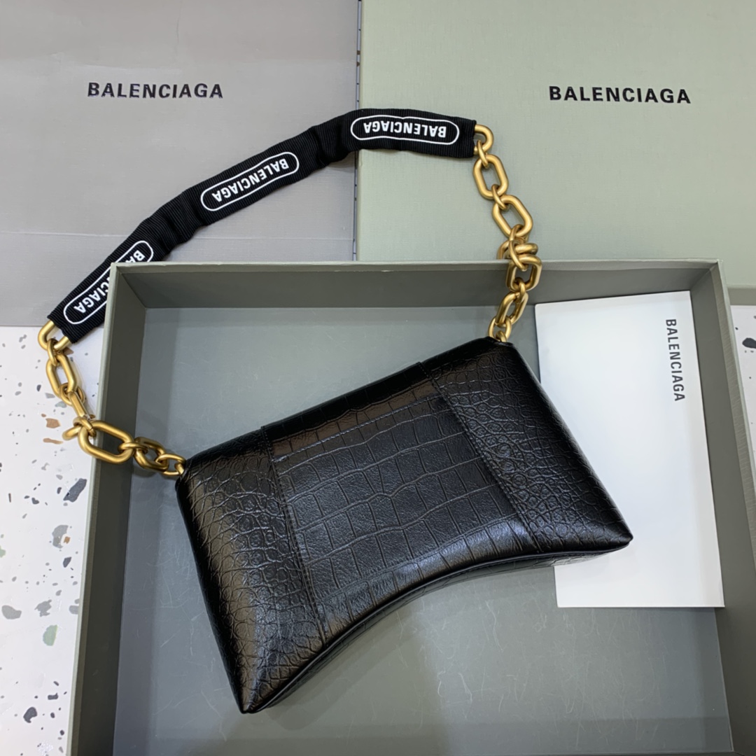 Balenciaga Downtown XS Shoulder Bag Crocodile Embossed Black